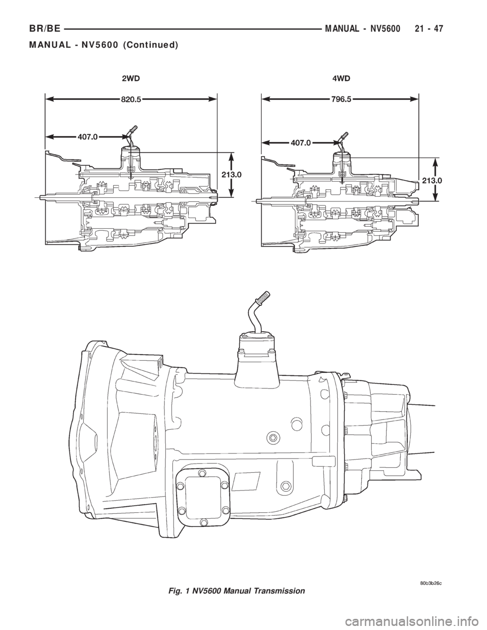 DODGE RAM 2002  Service Repair Manual Fig. 1 NV5600 Manual Transmission
BR/BEMANUAL - NV5600 21 - 47
MANUAL - NV5600 (Continued) 