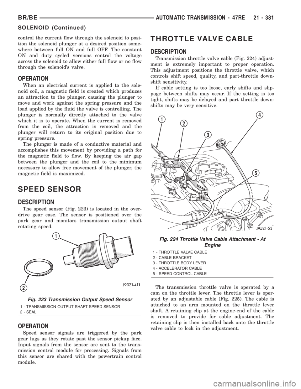DODGE RAM 2002  Service Repair Manual control the current flow through the solenoid to posi-
tion the solenoid plunger at a desired position some-
where between full ON and full OFF. The constant
ON and duty cycled versions control the vo