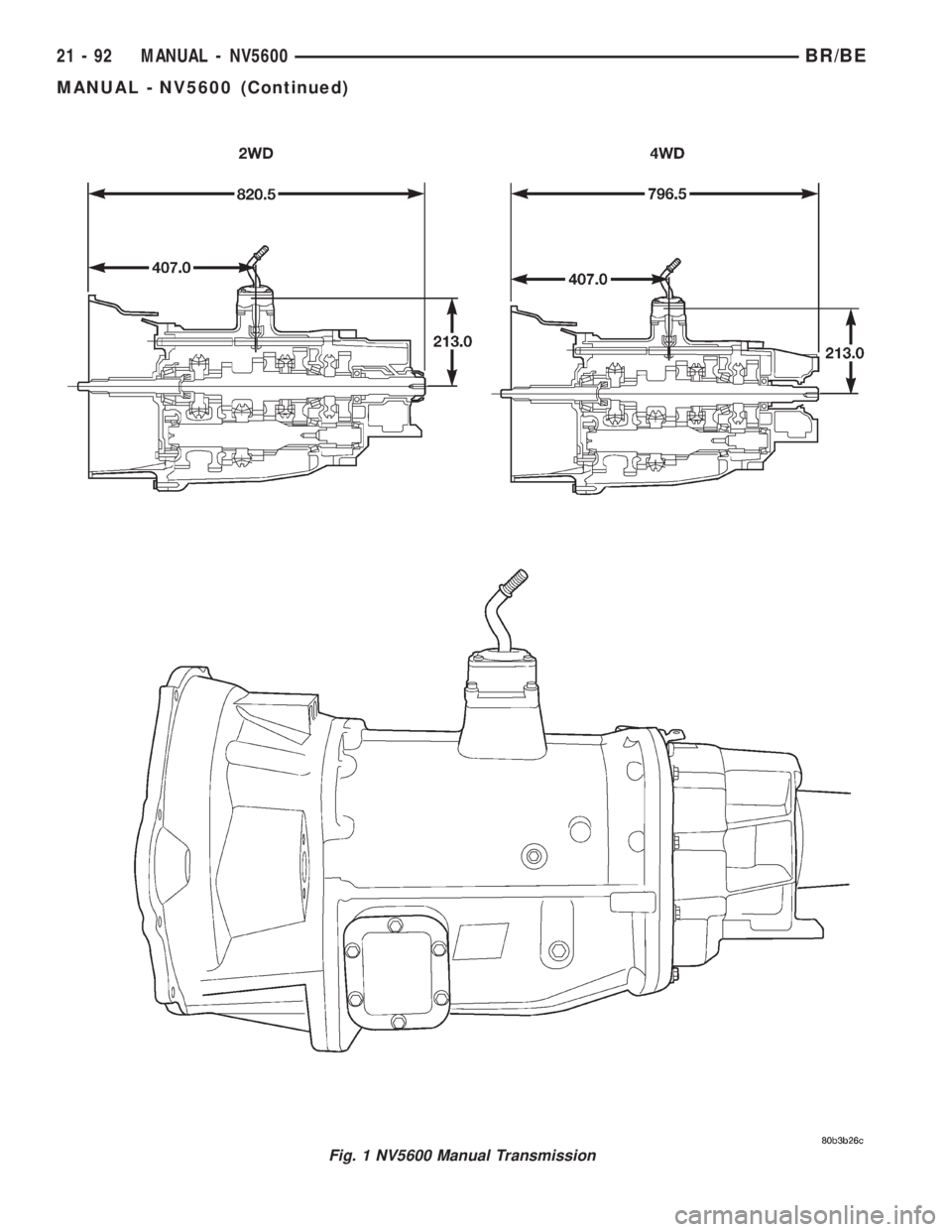 DODGE RAM 2001  Service Repair Manual Fig. 1 NV5600 Manual Transmission
21 - 92 MANUAL - NV5600BR/BE
MANUAL - NV5600 (Continued) 