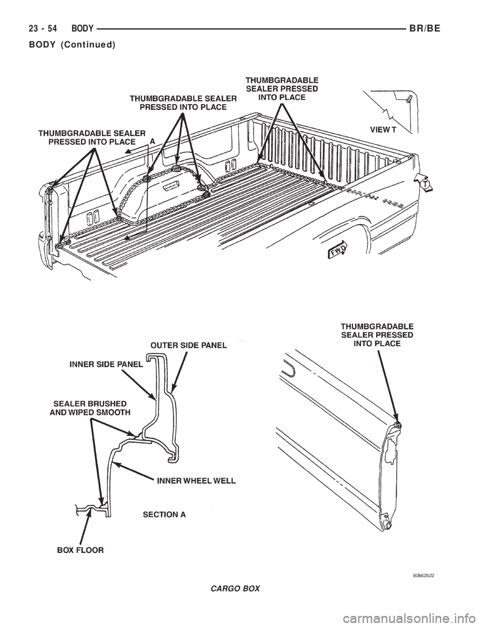 DODGE RAM 2001  Service Repair Manual CARGO BOX
23 - 54 BODYBR/BE
BODY (Continued) 