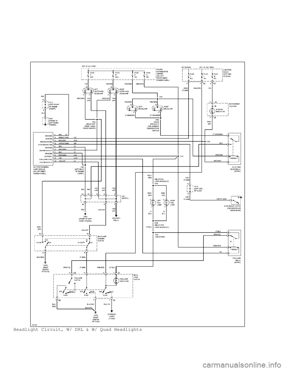 DODGE RAM 1999  Service Repair Manual Headlight Circuit, W/ DRL & W/ Quad Headlights                                     