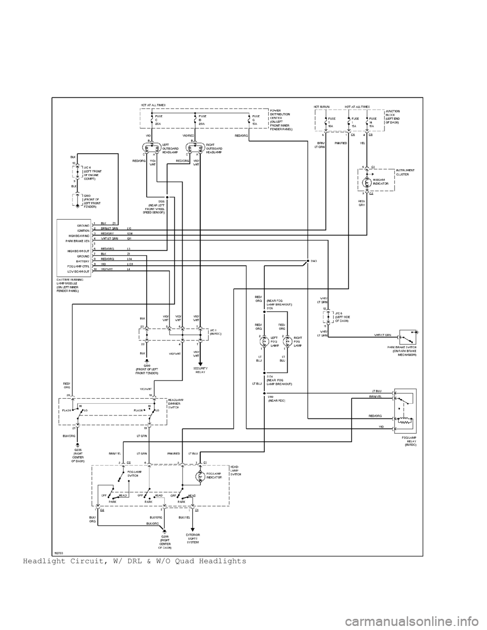 DODGE RAM 1999  Service Repair Manual Headlight Circuit, W/ DRL & W/O Quad Headlights                                      