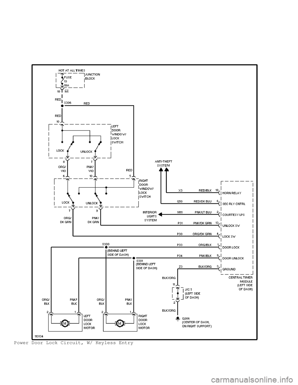 DODGE RAM 1999  Service Repair Manual Power Door Lock Circuit, W/ Keyless Entry                                      