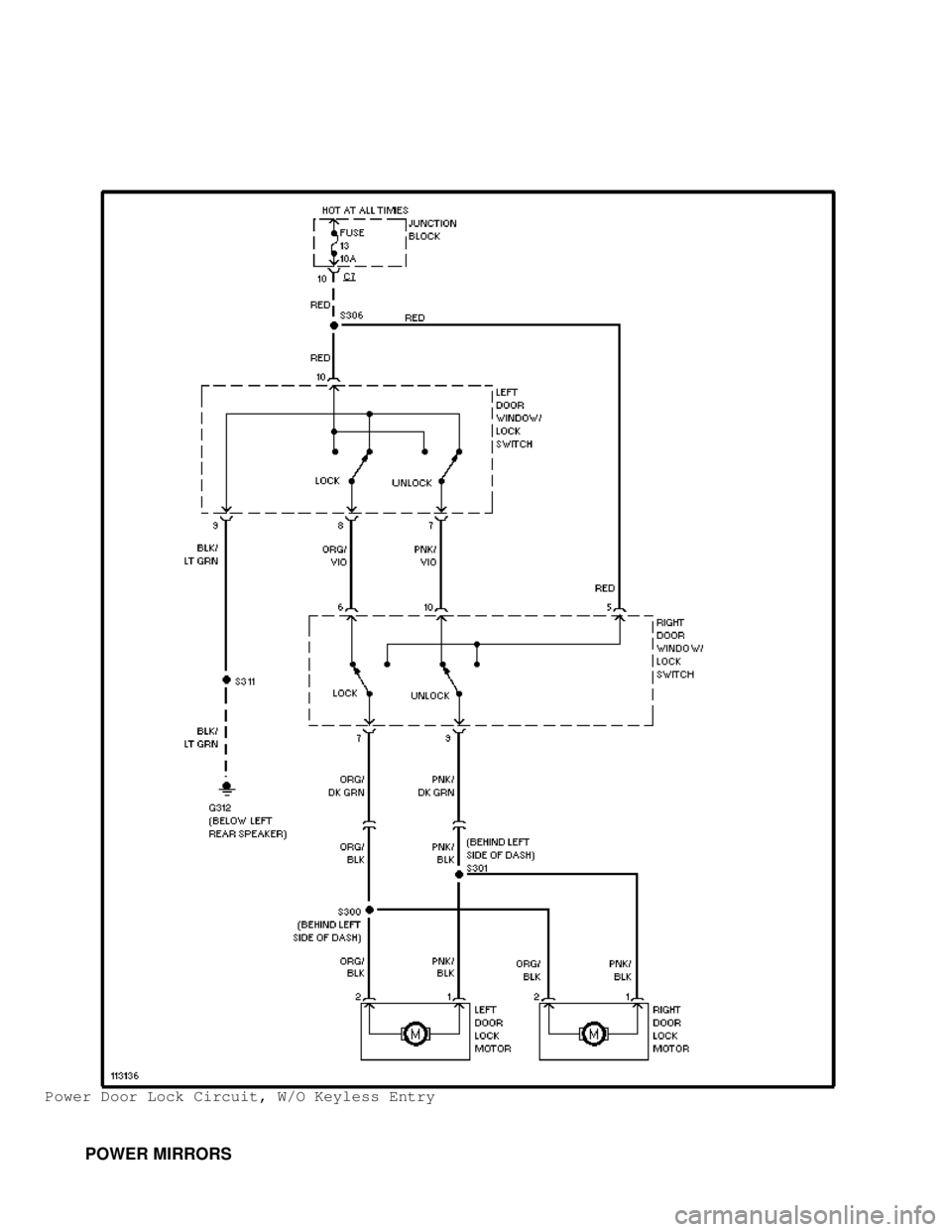DODGE RAM 1999  Service Repair Manual Power Door Lock Circuit, W/O Keyless Entry
         POWER MIRRORS                                       