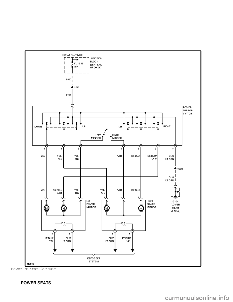 DODGE RAM 1999  Service Repair Manual Power Mirror Circuit
         POWER SEATS                                      