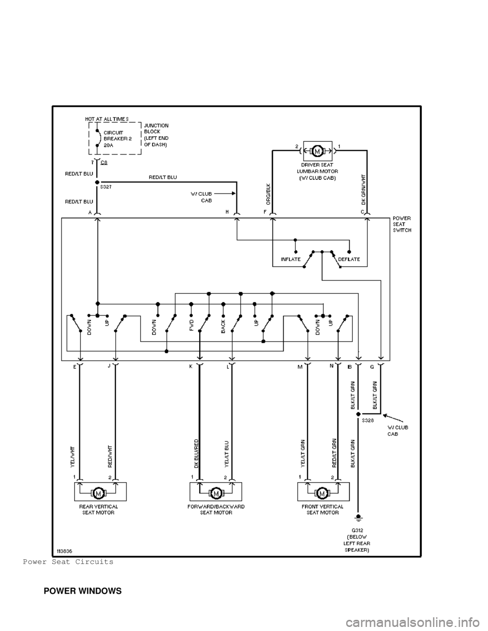 DODGE RAM 1999  Service Repair Manual Power Seat Circuits
         POWER WINDOWS                                      