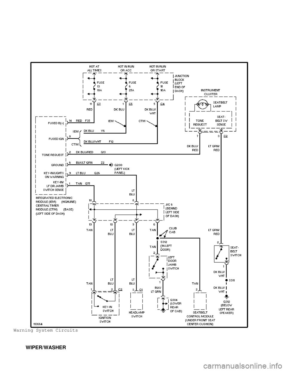 DODGE RAM 1999  Service Repair Manual Warning System Circuits
         WIPER/WASHER                                      