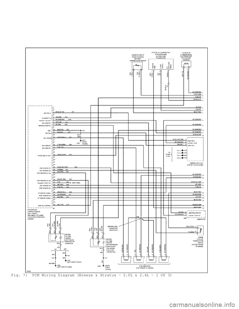 DODGE RAM 1999  Service Repair Manual Fig. 7:  PCM Wiring Diagram (Breeze & Stratus - 2.0L & 2.4L - 1 Of 3)                                      