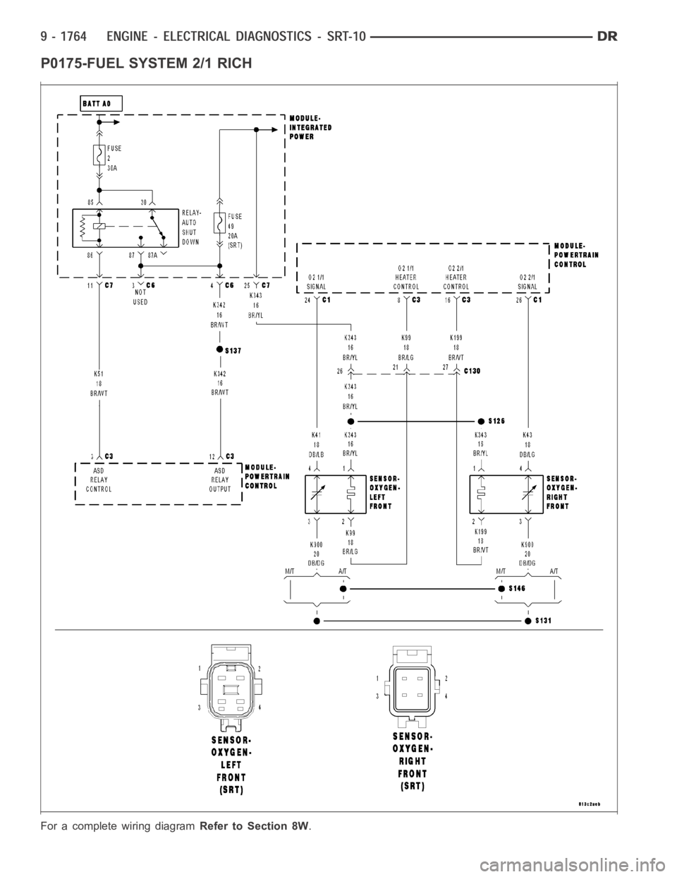 DODGE RAM SRT-10 2006  Service Repair Manual P0175-FUEL SYSTEM 2/1 RICH
For a complete wiring diagramRefer to Section 8W. 
