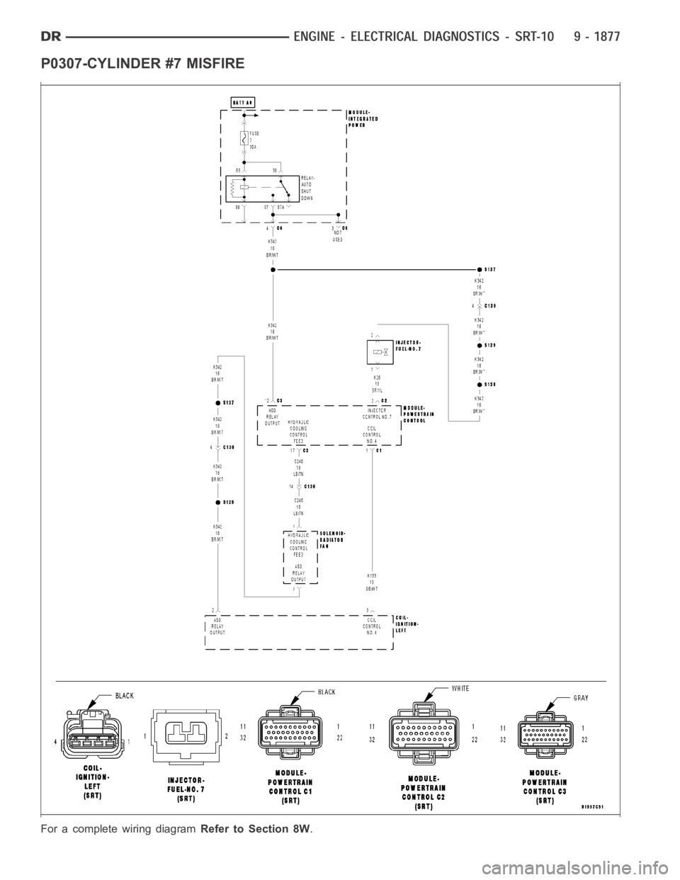 DODGE RAM SRT-10 2006  Service Repair Manual P0307-CYLINDER #7 MISFIRE
For a complete wiring diagramRefer to Section 8W. 