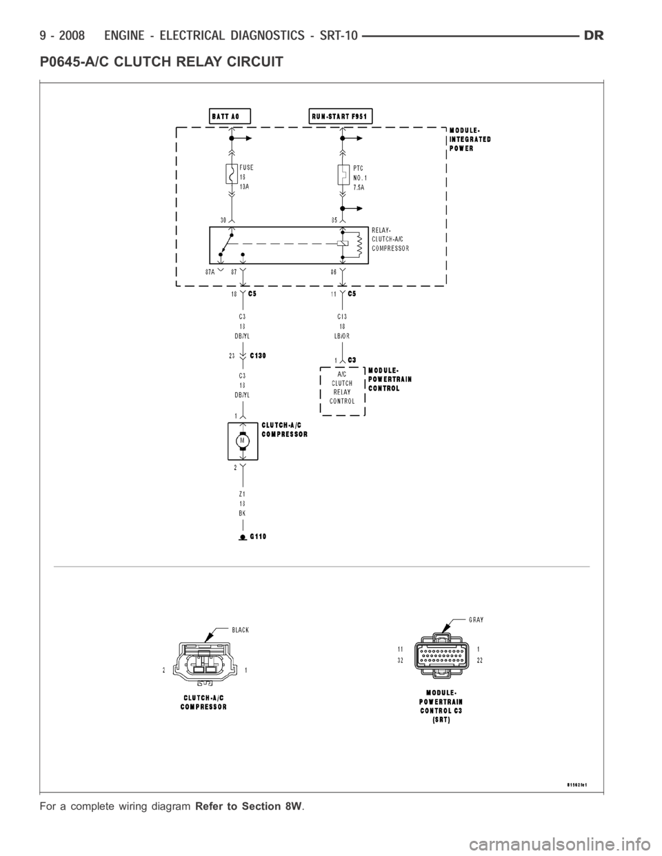 DODGE RAM SRT-10 2006  Service Repair Manual P0645-A/C CLUTCH RELAY CIRCUIT
For a complete wiring diagramRefer to Section 8W. 