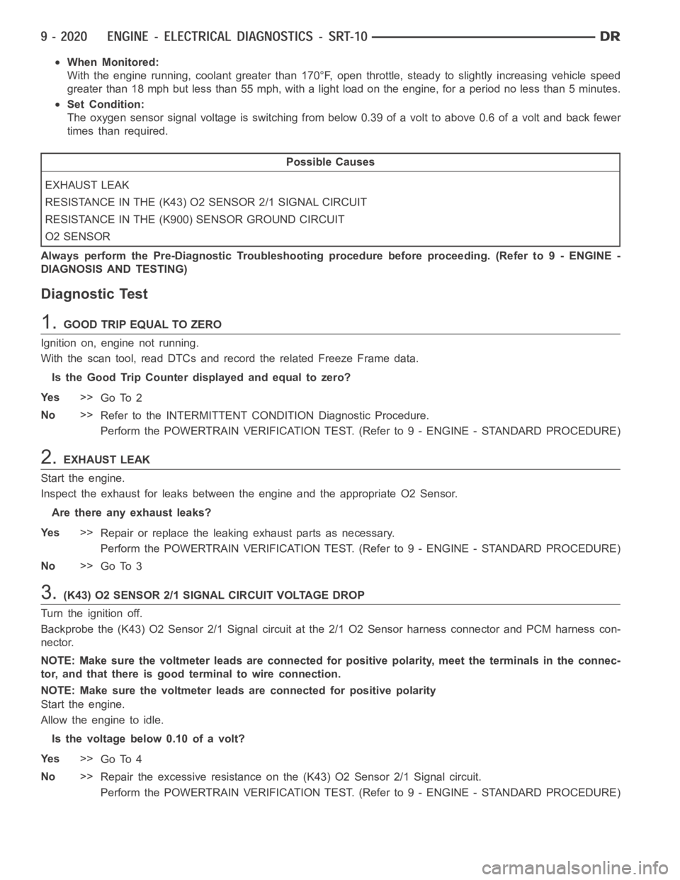 DODGE RAM SRT-10 2006 Service Repair Manual When Monitored:
With the engine running, coolant greater than 170°F, open throttle, steady to slightly increasing vehicle speed
greater than 18 mph but less than 55 mph, with a light load on the engi DODGE RAM SRT-10 2006 Service Repair Manual When Monitored:
With the engine running, coolant greater than 170°F, open throttle, steady to slightly increasing vehicle speed
greater than 18 mph but less than 55 mph, with a light load on the engi