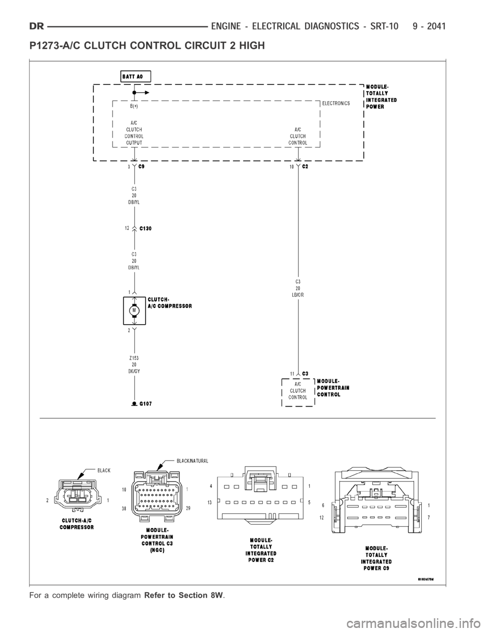 DODGE RAM SRT-10 2006  Service Repair Manual P1273-A/C CLUTCH CONTROL CIRCUIT 2 HIGH
For a complete wiring diagramRefer to Section 8W. 