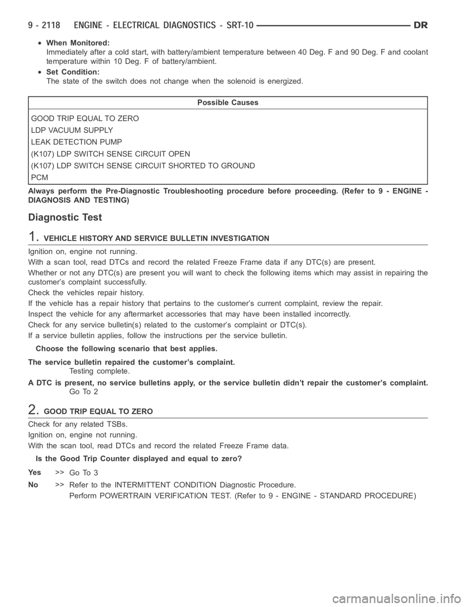 DODGE RAM SRT-10 2006 Service Repair Manual When Monitored:
Immediately after a cold start, with battery/ambient temperature between 40 Deg. F and 90 Deg. F and coolant
temperature within 10 Deg. F of battery/ambient.
Set Condition:
The state o DODGE RAM SRT-10 2006 Service Repair Manual When Monitored:
Immediately after a cold start, with battery/ambient temperature between 40 Deg. F and 90 Deg. F and coolant
temperature within 10 Deg. F of battery/ambient.
Set Condition:
The state o
