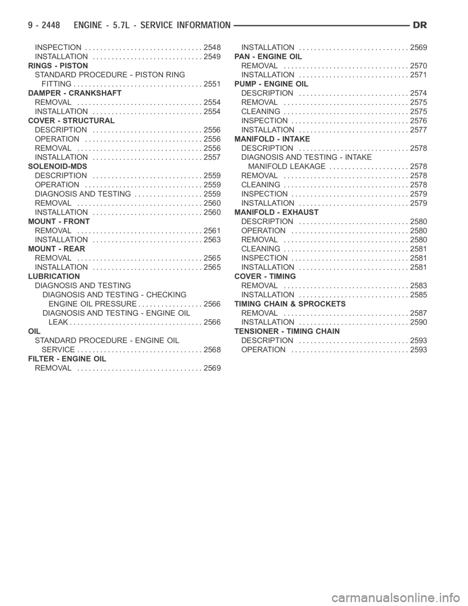 DODGE RAM SRT-10 2006 Service Repair Manual INSPECTION ............................... 2548
INSTALLATION ............................. 2549
RINGS - PISTON
STANDARD PROCEDURE - PISTON RING
FITTING .................................. 2551
DAMPER - DODGE RAM SRT-10 2006 Service Repair Manual INSPECTION ............................... 2548
INSTALLATION ............................. 2549
RINGS - PISTON
STANDARD PROCEDURE - PISTON RING
FITTING .................................. 2551
DAMPER -