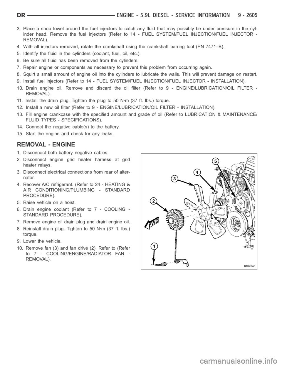 DODGE RAM SRT-10 2006  Service Repair Manual 3. Place a shop towel around the fuel injectors to catch any fluid that may possibly be under pressure in the cyl-
inder head. Remove the fuel injectors (Refer to 14 - FUEL SYSTEM/FUEL INJECTION/FUEL 