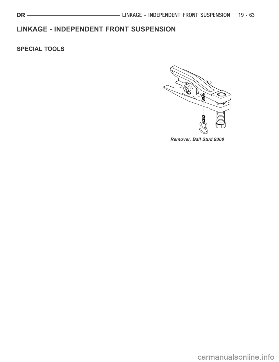 DODGE RAM SRT-10 2006  Service Repair Manual LINKAGE - INDEPENDENT FRONT SUSPENSION
SPECIAL TOOLS
Remover, Ball Stud 9360 
