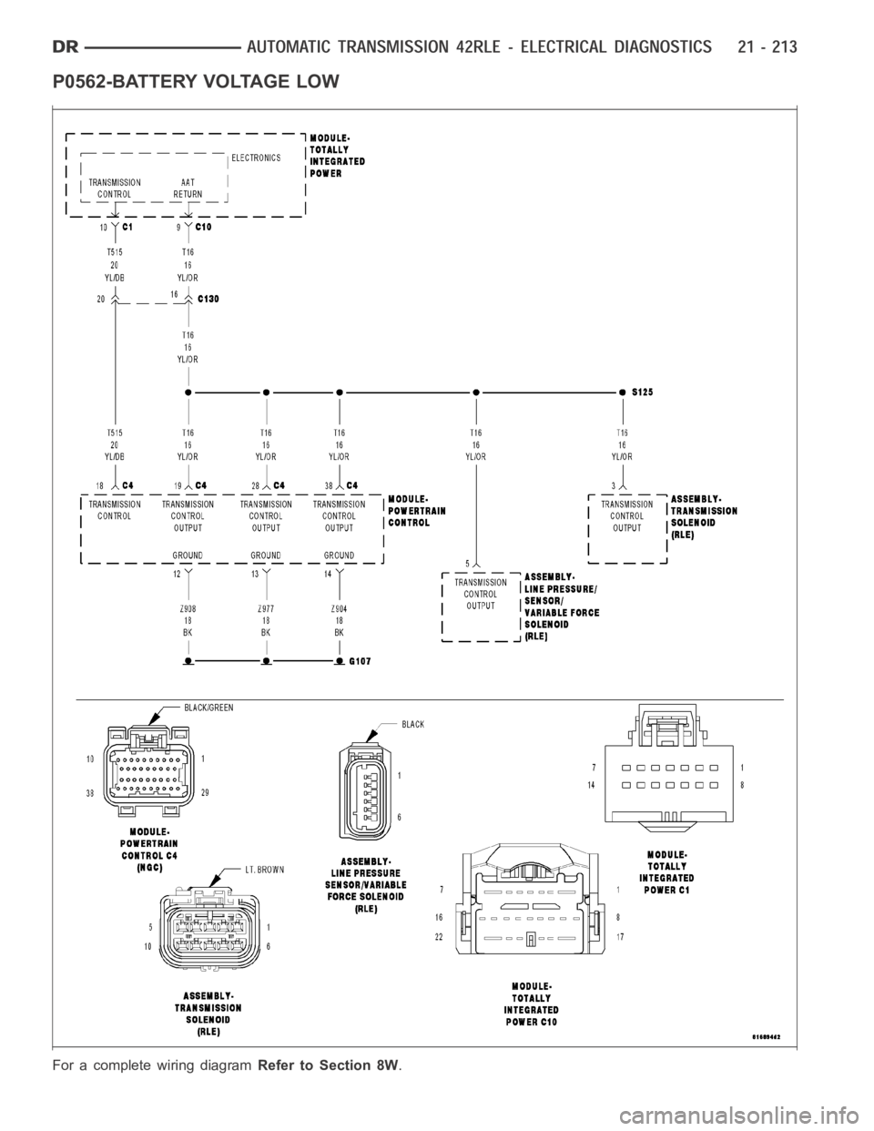 DODGE RAM SRT-10 2006  Service Repair Manual P0562-BATTERY VOLTAGE LOW
For a complete wiring diagramRefer to Section 8W. 