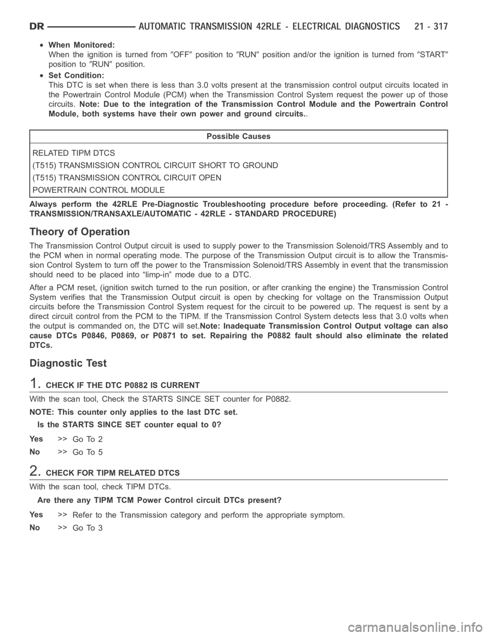 DODGE RAM SRT-10 2006 Service Repair Manual When Monitored:
When the ignition is turned from
OFFposition toRUNposition and/or the ignition is turned fromSTART
position toRUNposition.
Set Condition:
This DTC is set when there is less than 3.0 vo DODGE RAM SRT-10 2006 Service Repair Manual When Monitored:
When the ignition is turned from
OFFposition toRUNposition and/or the ignition is turned fromSTART
position toRUNposition.
Set Condition:
This DTC is set when there is less than 3.0 vo