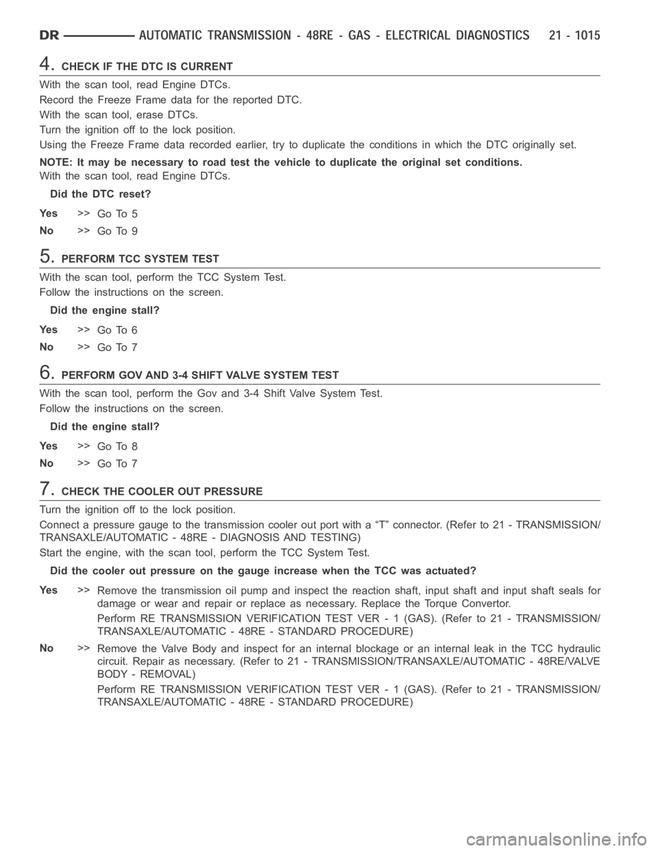 DODGE RAM SRT-10 2006 Service Repair Manual 4.CHECK IF THE DTC IS CURRENT
With the scan tool, read Engine DTCs.
Record the Freeze Frame data for the reported DTC.
With the scan tool, erase DTCs.
Turn the ignition off to the lock position.
Using DODGE RAM SRT-10 2006 Service Repair Manual 4.CHECK IF THE DTC IS CURRENT
With the scan tool, read Engine DTCs.
Record the Freeze Frame data for the reported DTC.
With the scan tool, erase DTCs.
Turn the ignition off to the lock position.
Using