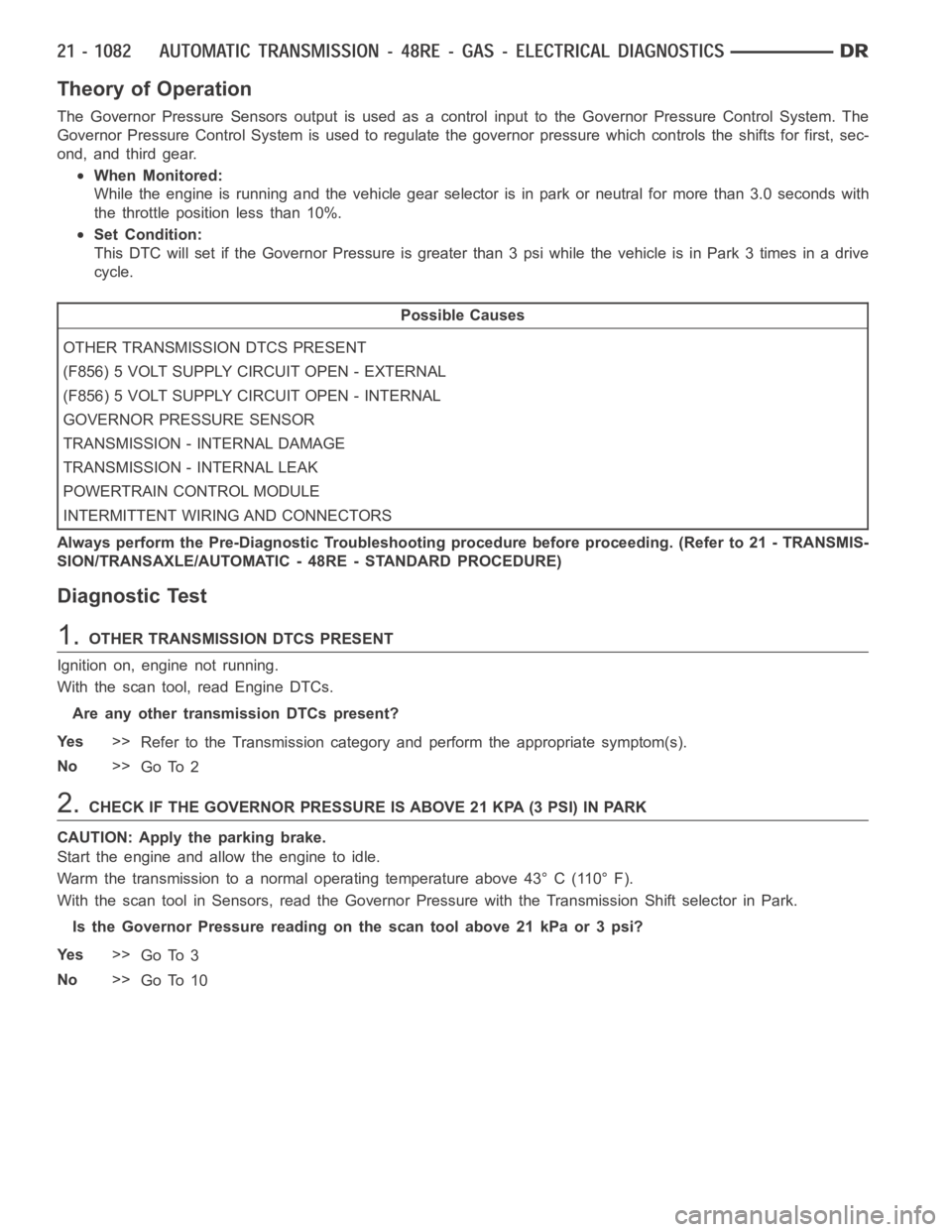 DODGE RAM SRT-10 2006 Service Repair Manual Theory of Operation
The Governor Pressure Sensors output is used as a control input to the Governor Pressure Control System. The
Governor Pressure Control System is used to regulate the governor press DODGE RAM SRT-10 2006 Service Repair Manual Theory of Operation
The Governor Pressure Sensors output is used as a control input to the Governor Pressure Control System. The
Governor Pressure Control System is used to regulate the governor press