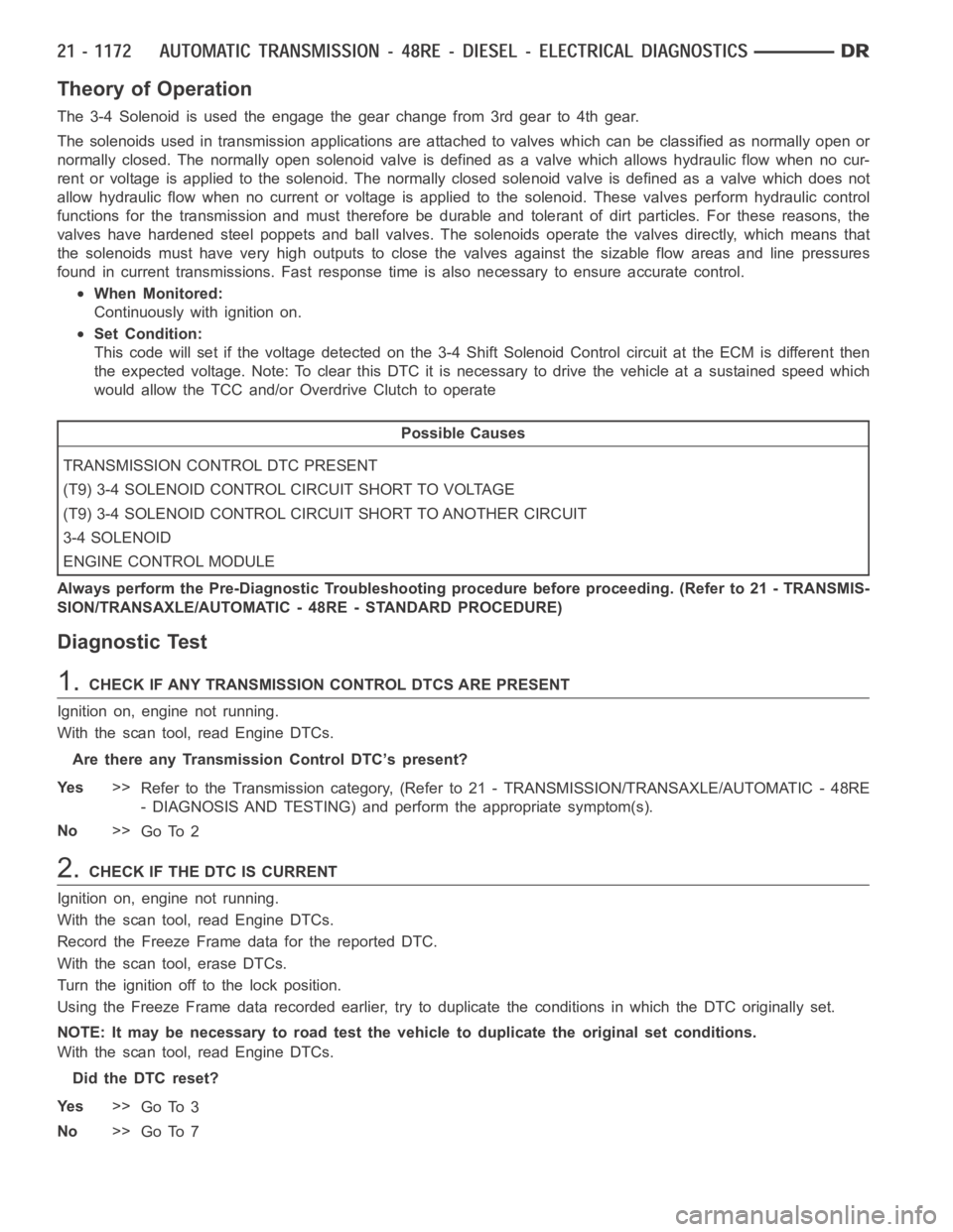 DODGE RAM SRT-10 2006 Service Repair Manual Theory of Operation
The 3-4 Solenoid is used the engage the gear change from 3rd gear to 4th gear.
The solenoids used in transmission applications are attached to valves which can be classified as nor DODGE RAM SRT-10 2006 Service Repair Manual Theory of Operation
The 3-4 Solenoid is used the engage the gear change from 3rd gear to 4th gear.
The solenoids used in transmission applications are attached to valves which can be classified as nor