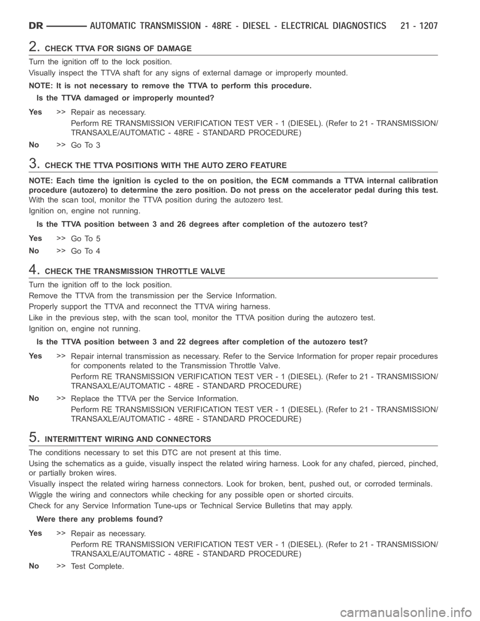 DODGE RAM SRT-10 2006 Service Repair Manual 2.CHECK TTVA FOR SIGNS OF DAMAGE
Turn the ignition off to the lock position.
Visually inspect the TTVA shaft for any signs of external damage or improperly mounted.
NOTE: It is not necessary to remove DODGE RAM SRT-10 2006 Service Repair Manual 2.CHECK TTVA FOR SIGNS OF DAMAGE
Turn the ignition off to the lock position.
Visually inspect the TTVA shaft for any signs of external damage or improperly mounted.
NOTE: It is not necessary to remove