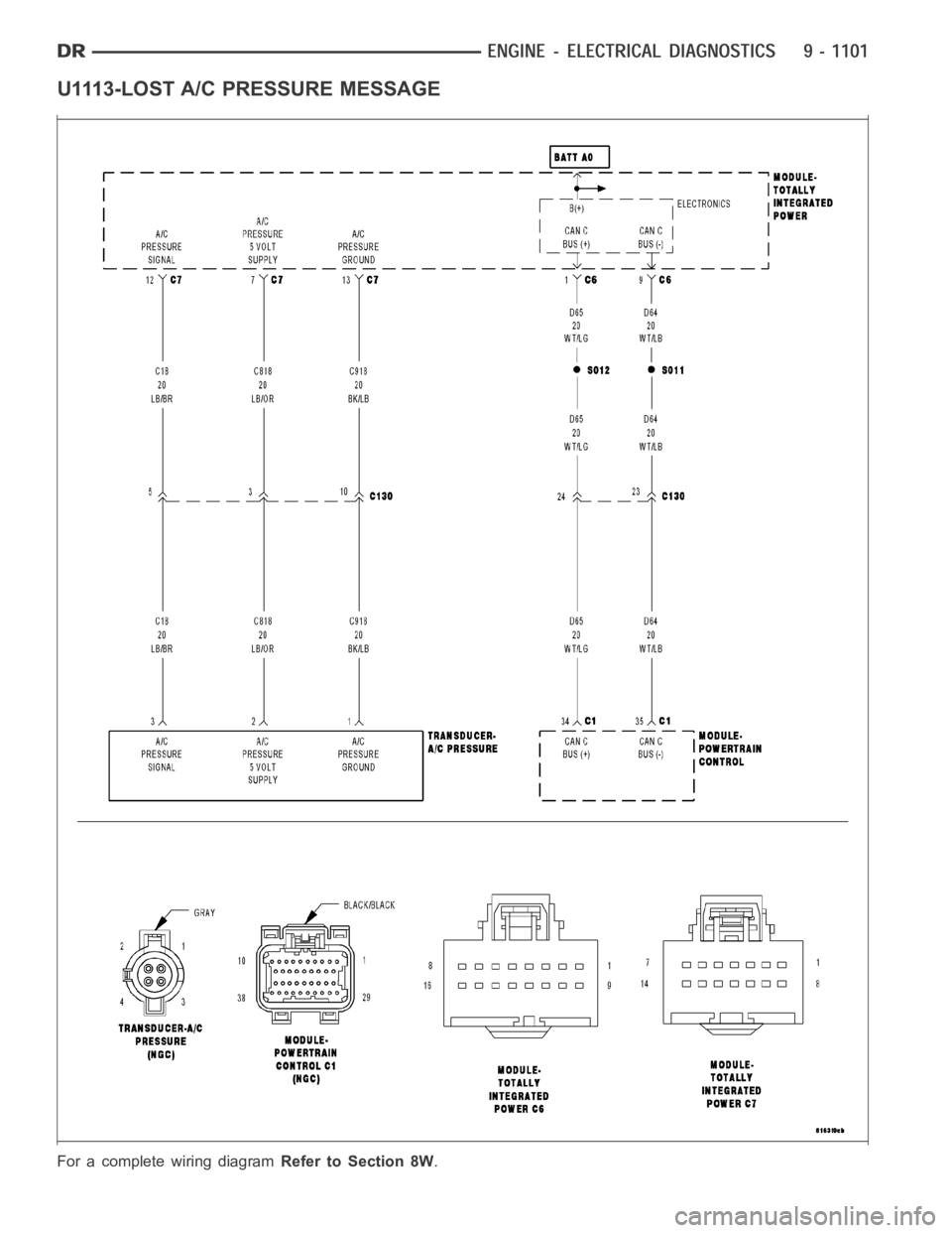 DODGE RAM SRT-10 2006  Service Repair Manual U1113-LOST A/C PRESSURE MESSAGE
For a complete wiring diagramRefer to Section 8W. 