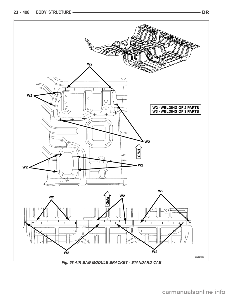DODGE RAM SRT-10 2006  Service Repair Manual Fig. 58 AIR BAG MODULE BRACKET - STANDARD CAB 