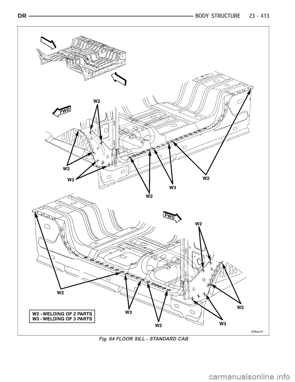 DODGE RAM SRT-10 2006  Service Repair Manual Fig. 64 FLOOR SILL - STANDARD CAB 