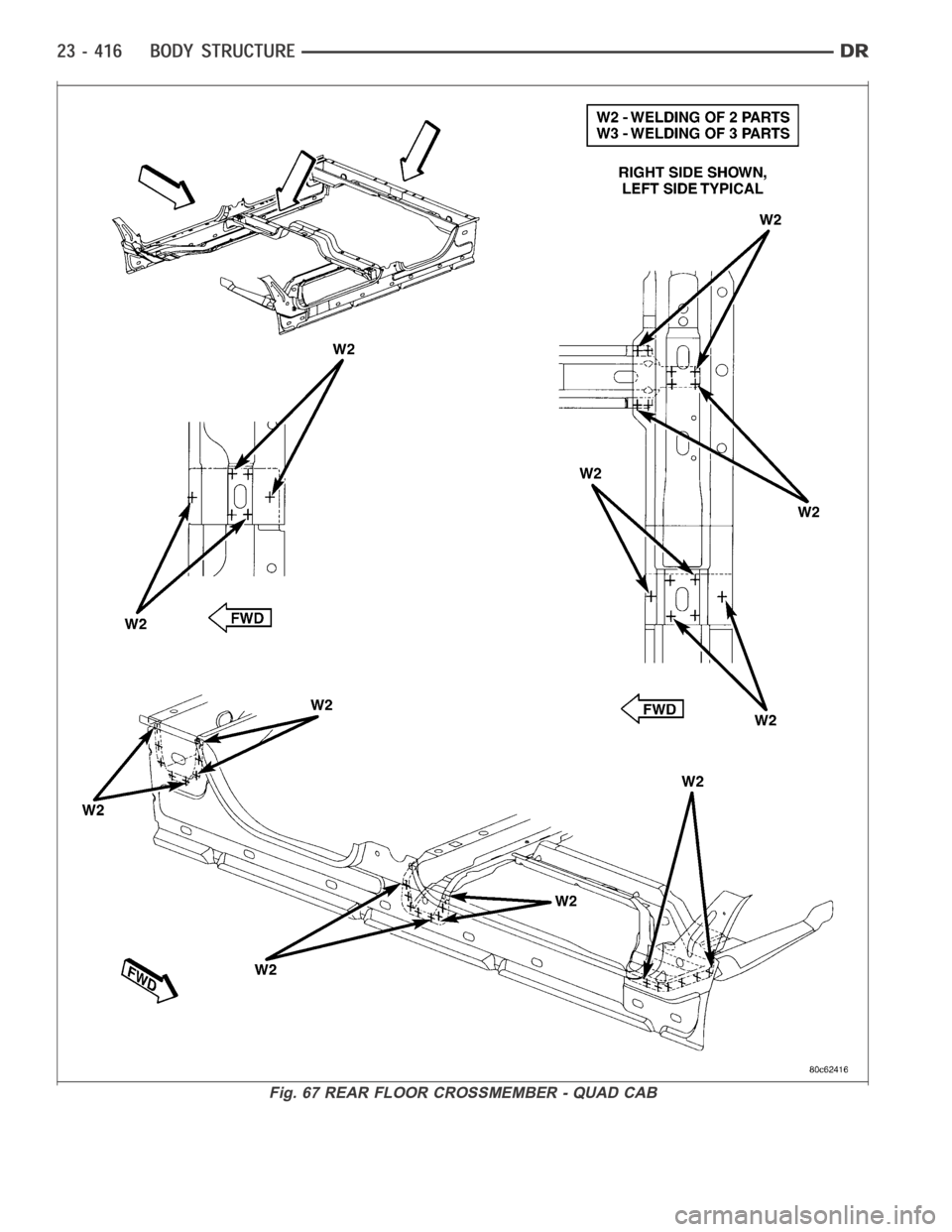 DODGE RAM SRT-10 2006  Service Repair Manual Fig. 67 REAR FLOOR CROSSMEMBER - QUAD CAB 