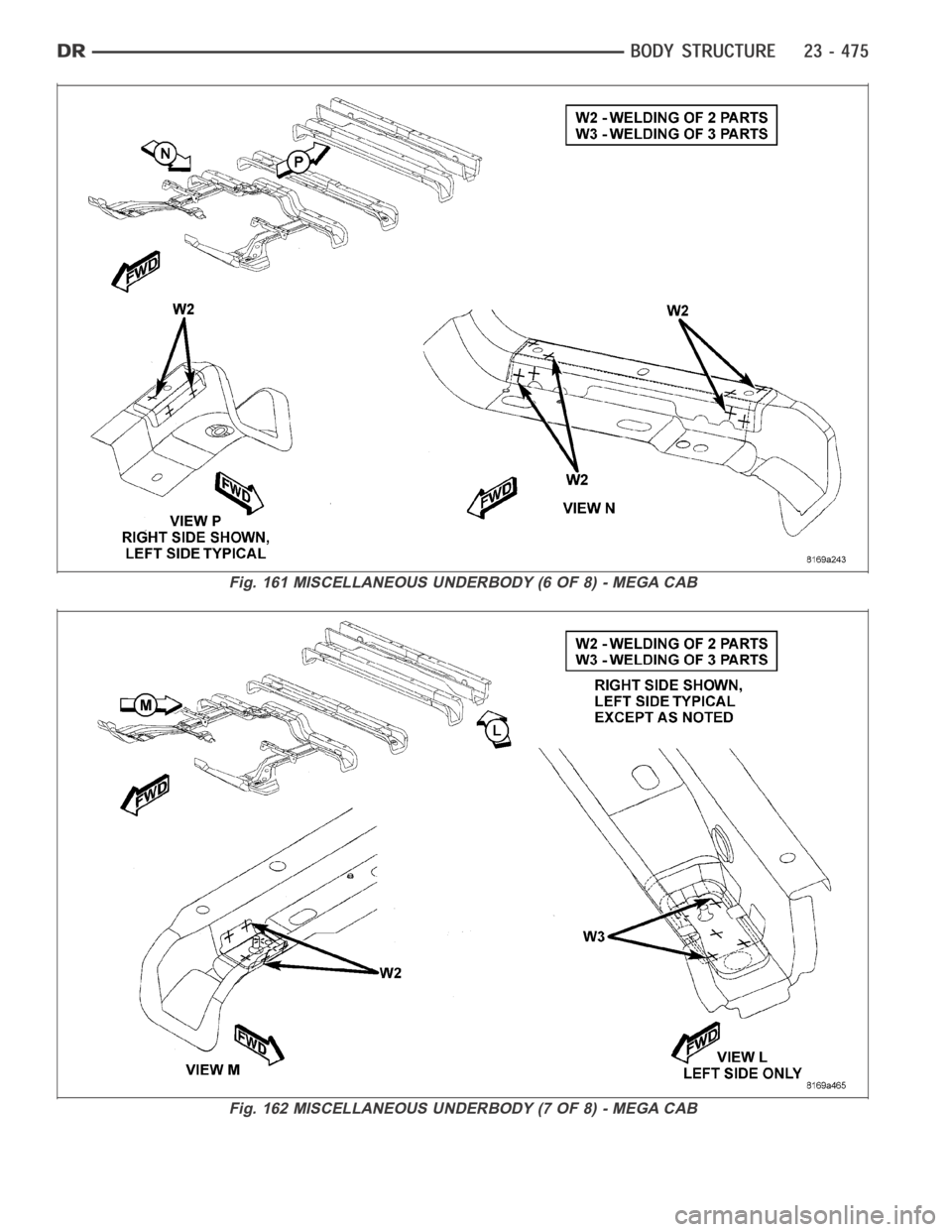 DODGE RAM SRT-10 2006  Service Repair Manual Fig. 161 MISCELLANEOUS UNDERBODY (6 OF 8) - MEGA CAB
Fig. 162 MISCELLANEOUS UNDERBODY (7 OF 8) - MEGA CAB 