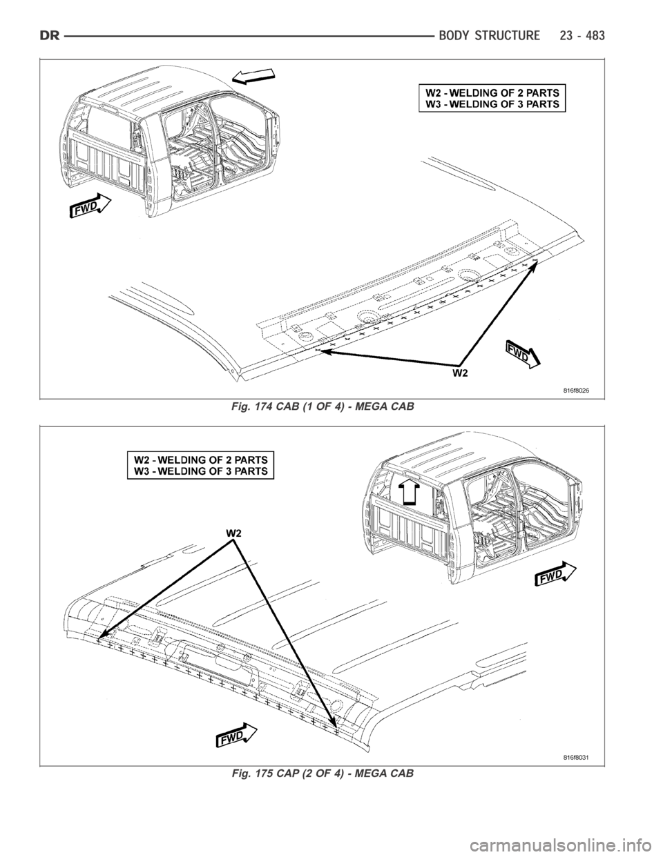 DODGE RAM SRT-10 2006  Service Repair Manual Fig. 174 CAB (1 OF 4) - MEGA CAB
Fig. 175 CAP (2 OF 4) - MEGA CAB 