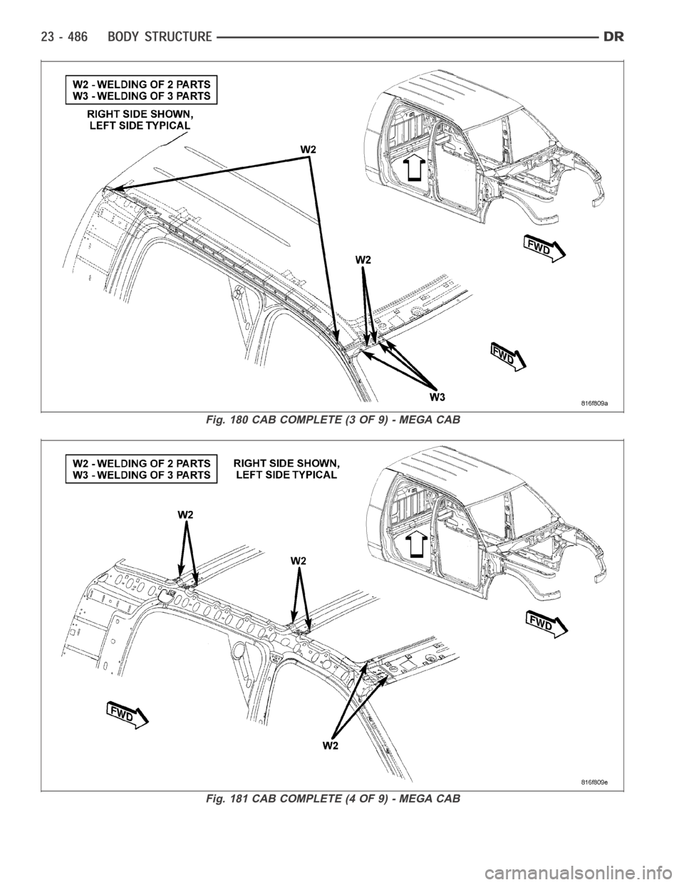 DODGE RAM SRT-10 2006  Service Repair Manual Fig. 180 CAB COMPLETE (3 OF 9) - MEGA CAB
Fig. 181 CAB COMPLETE (4 OF 9) - MEGA CAB 