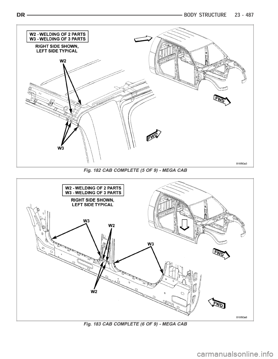 DODGE RAM SRT-10 2006  Service Repair Manual Fig. 182 CAB COMPLETE (5 OF 9) - MEGA CAB
Fig. 183 CAB COMPLETE (6 OF 9) - MEGA CAB 