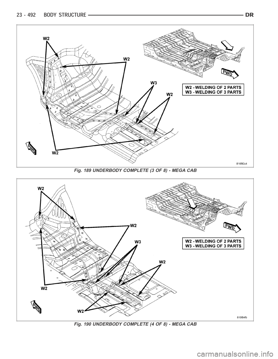 DODGE RAM SRT-10 2006  Service Repair Manual Fig. 189 UNDERBODY COMPLETE (3 OF 8) - MEGA CAB
Fig. 190 UNDERBODY COMPLETE (4 OF 8) - MEGA CAB 