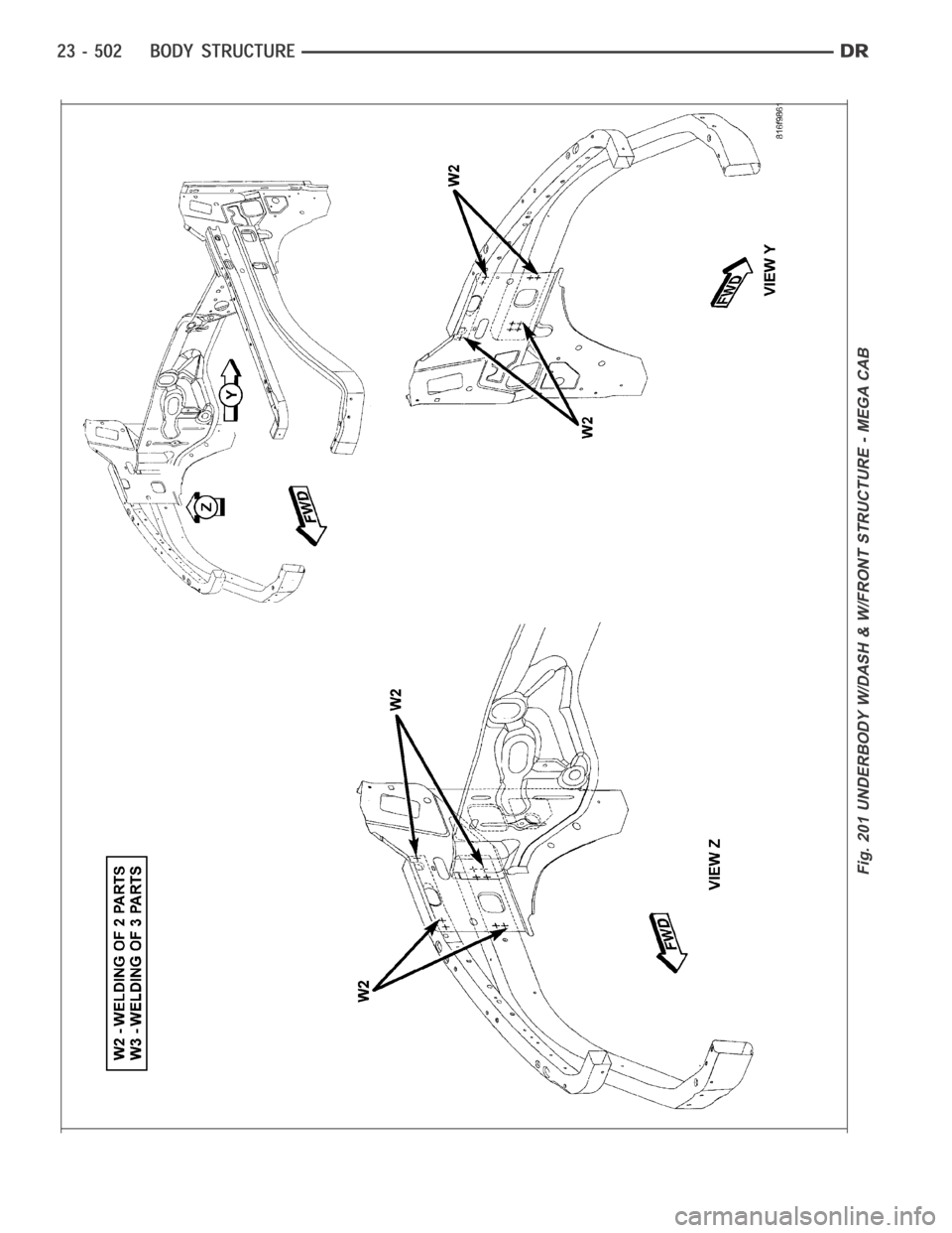 DODGE RAM SRT-10 2006  Service Repair Manual Fig. 201 UNDERBODY W/DASH & W/FRONT STRUCTURE - MEGA CAB 