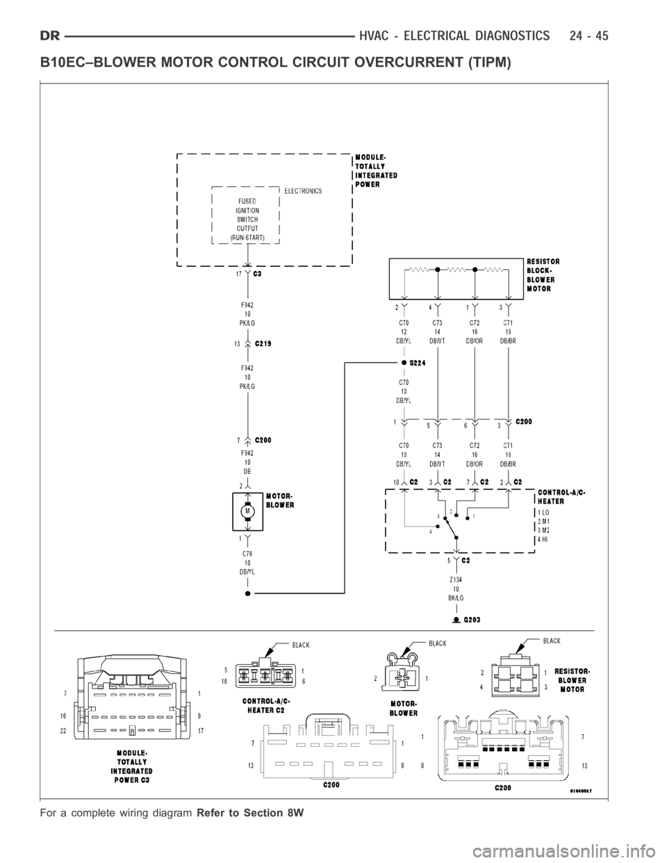 DODGE RAM SRT-10 2006  Service Repair Manual B10EC–BLOWER MOTOR CONTROL CIRCUIT OVERCURRENT (TIPM)
For a complete wiring diagramRefer to Section 8W 
