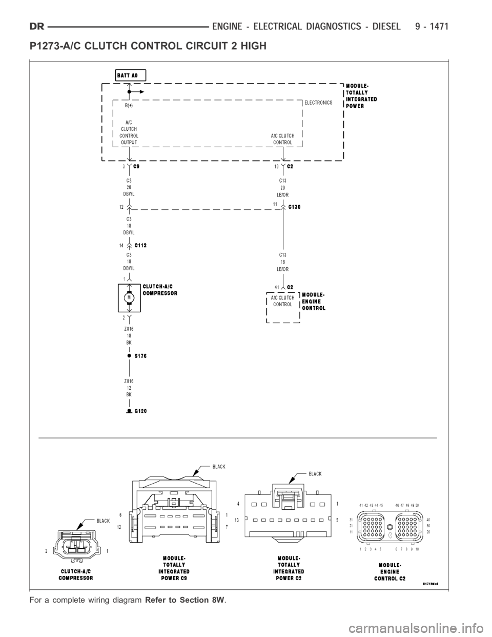 DODGE RAM SRT-10 2006  Service Repair Manual P1273-A/C CLUTCH CONTROL CIRCUIT 2 HIGH
For a complete wiring diagramRefer to Section 8W. 