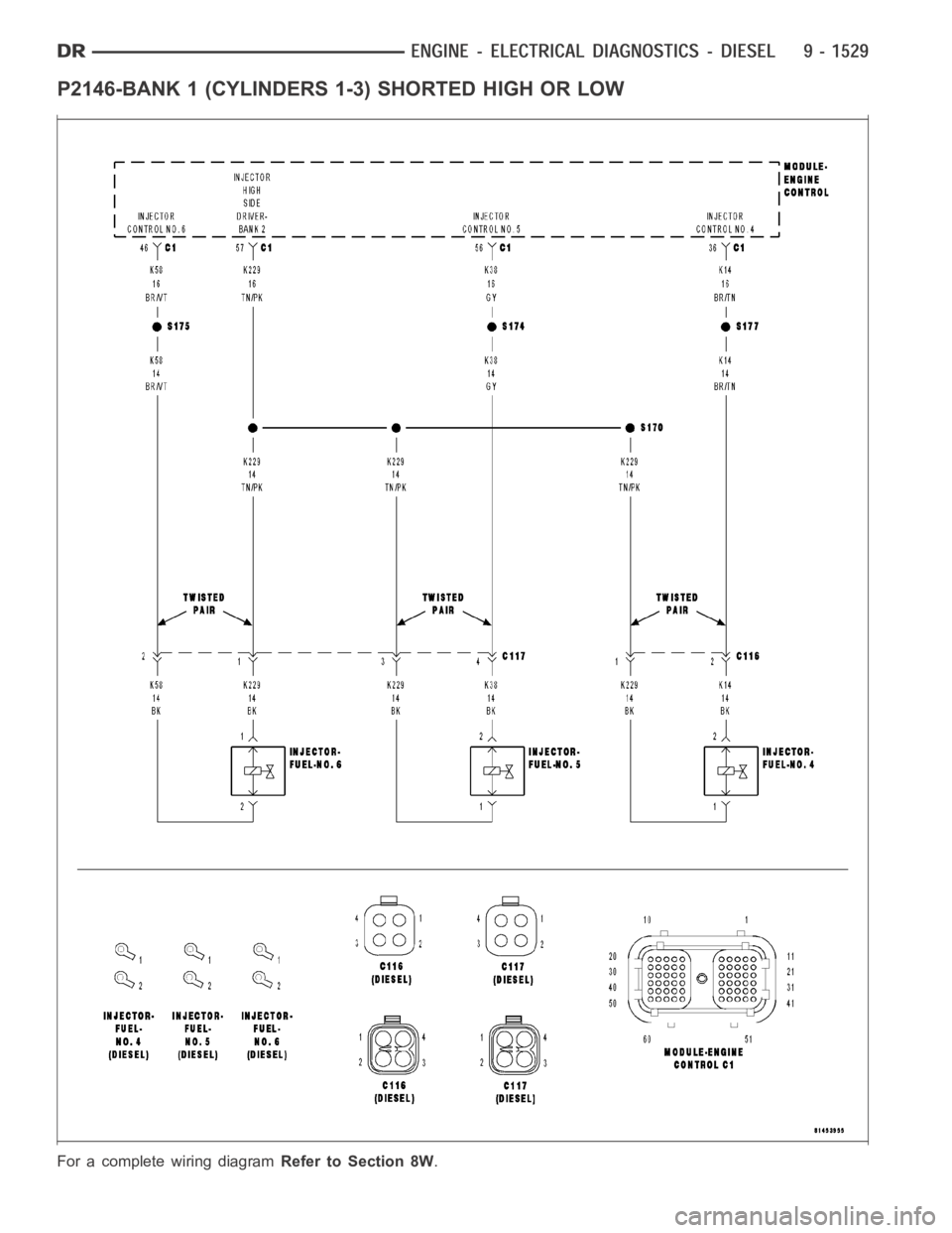 DODGE RAM SRT-10 2006  Service Repair Manual P2146-BANK 1 (CYLINDERS 1-3) SHORTED HIGH OR LOW
For a complete wiring diagramRefer to Section 8W. 
