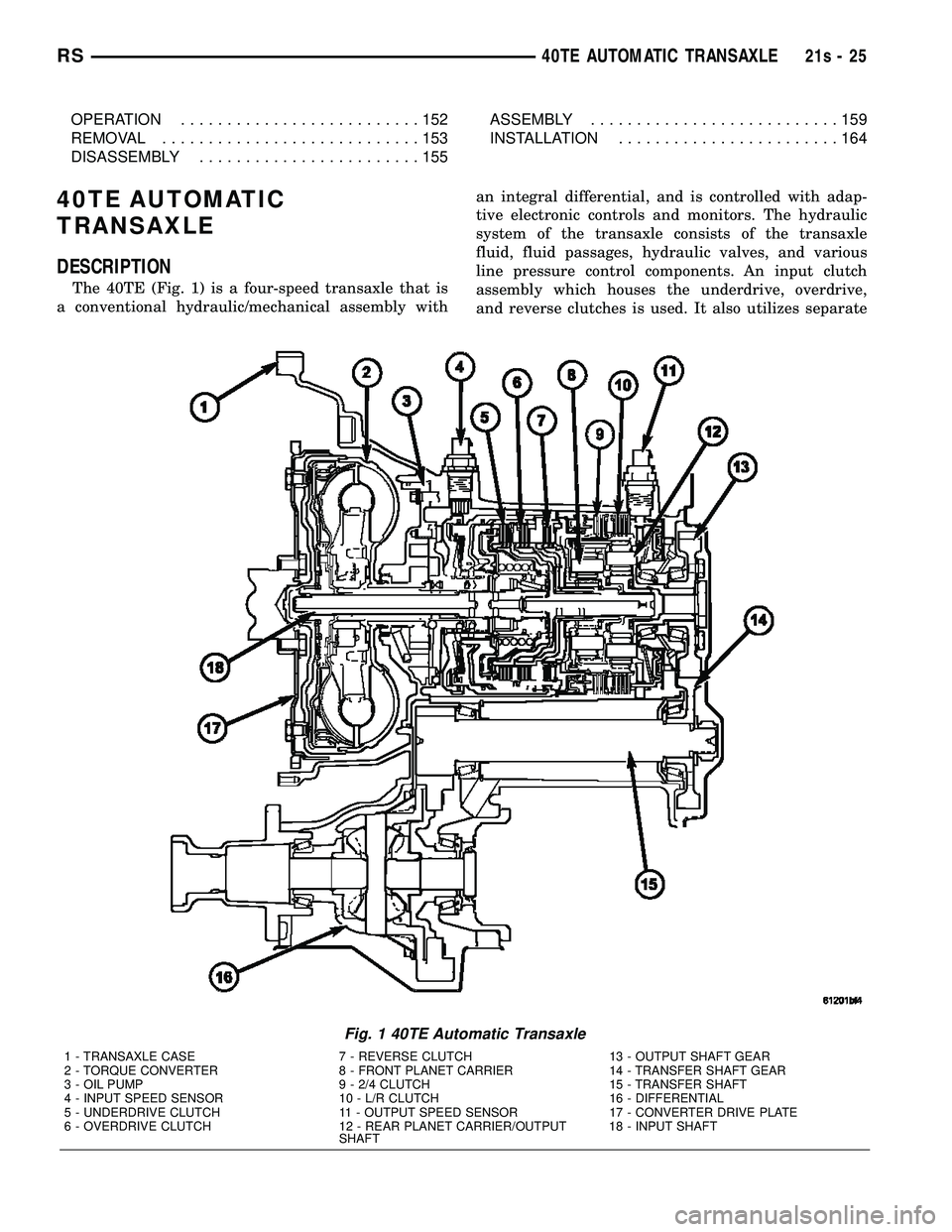 DODGE TOWN AND COUNTRY 2004  Service Manual OPERATION..........................152
REMOVAL ............................153
DISASSEMBLY ........................155 ASSEMBLY
...........................159
INSTALLATION ........................164
