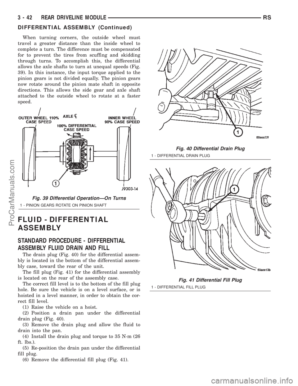 DODGE TOWN AND COUNTRY 2002  Service Manual When turning corners, the outside wheel must
travel a greater distance than the inside wheel to
complete a turn. The difference must be compensated
for to prevent the tires from scuffing and skidding
