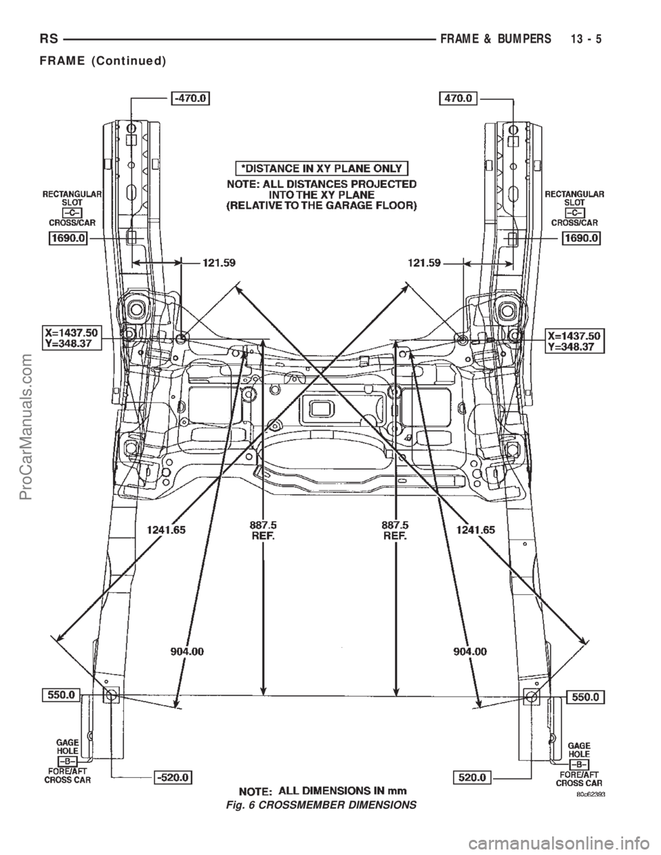 DODGE TOWN AND COUNTRY 2002  Service Manual Fig. 6 CROSSMEMBER DIMENSIONS
RSFRAME & BUMPERS13-5
FRAME (Continued)
ProCarManuals.com 