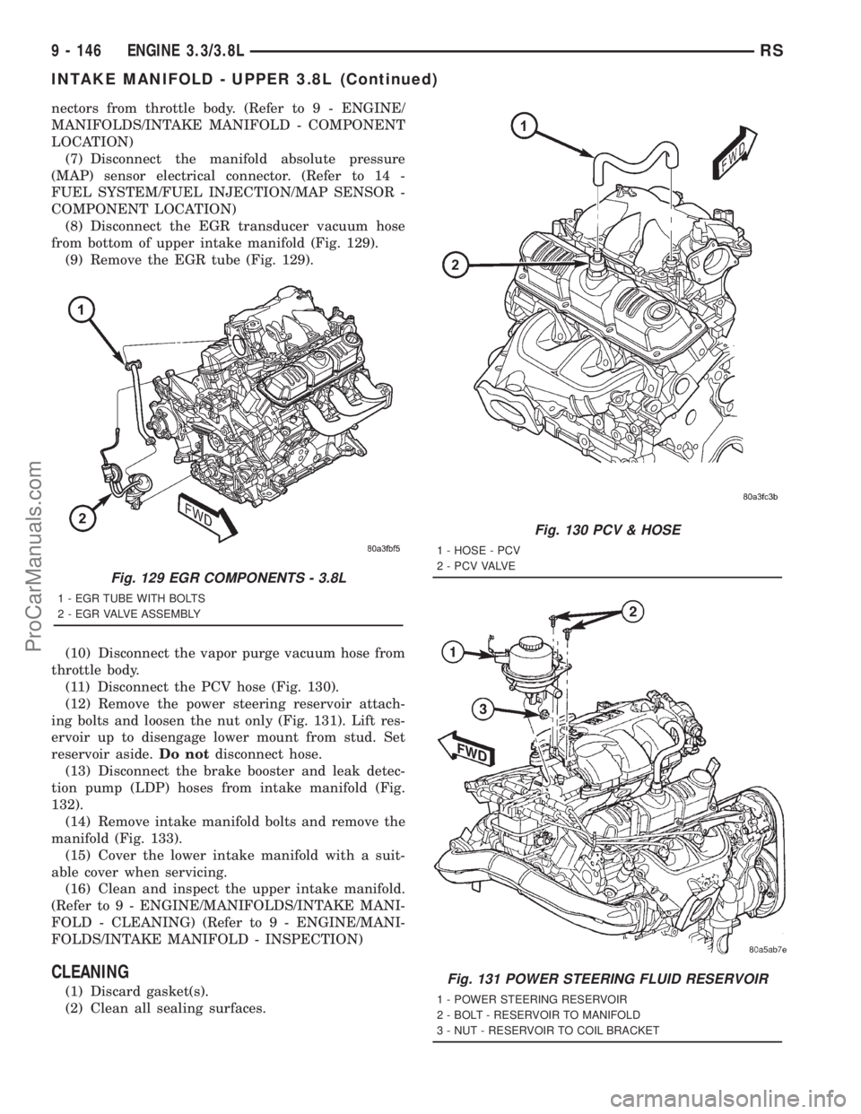 DODGE TOWN AND COUNTRY 2001  Service Manual nectors from throttle body. (Refer to 9 - ENGINE/
MANIFOLDS/INTAKE MANIFOLD - COMPONENT
LOCATION)
(7) Disconnect the manifold absolute pressure
(MAP) sensor electrical connector. (Refer to 14 -
FUEL S