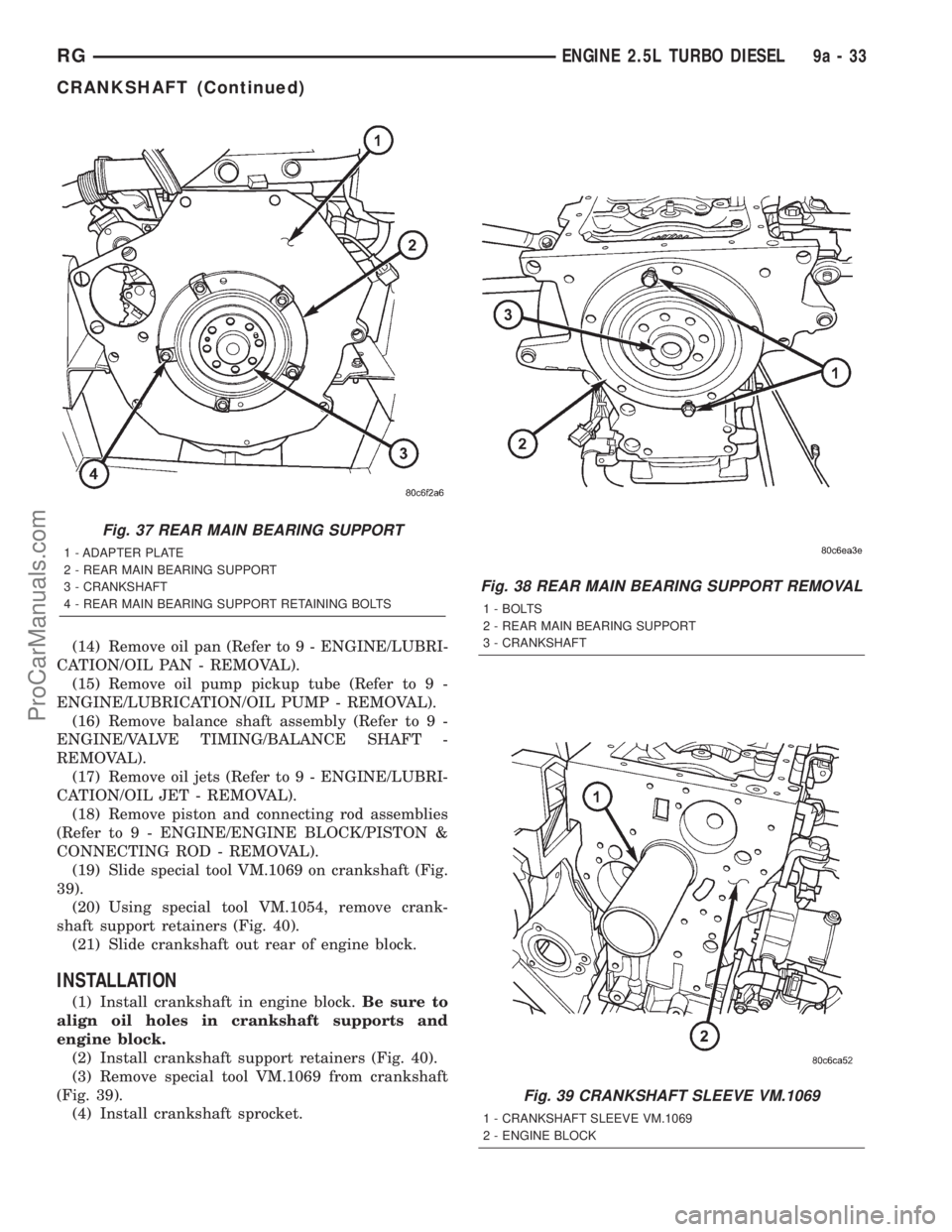 DODGE TOWN AND COUNTRY 2001 Service Manual (14) Remove oil pan (Refer to 9 - ENGINE/LUBRI-
CATION/OIL PAN - REMOVAL).
(15) Remove oil pump pickup tube (Refer to 9 -
ENGINE/LUBRICATION/OIL PUMP - REMOVAL).
(16) Remove balance shaft assembly (Re DODGE TOWN AND COUNTRY 2001 Service Manual (14) Remove oil pan (Refer to 9 - ENGINE/LUBRI-
CATION/OIL PAN - REMOVAL).
(15) Remove oil pump pickup tube (Refer to 9 -
ENGINE/LUBRICATION/OIL PUMP - REMOVAL).
(16) Remove balance shaft assembly (Re
