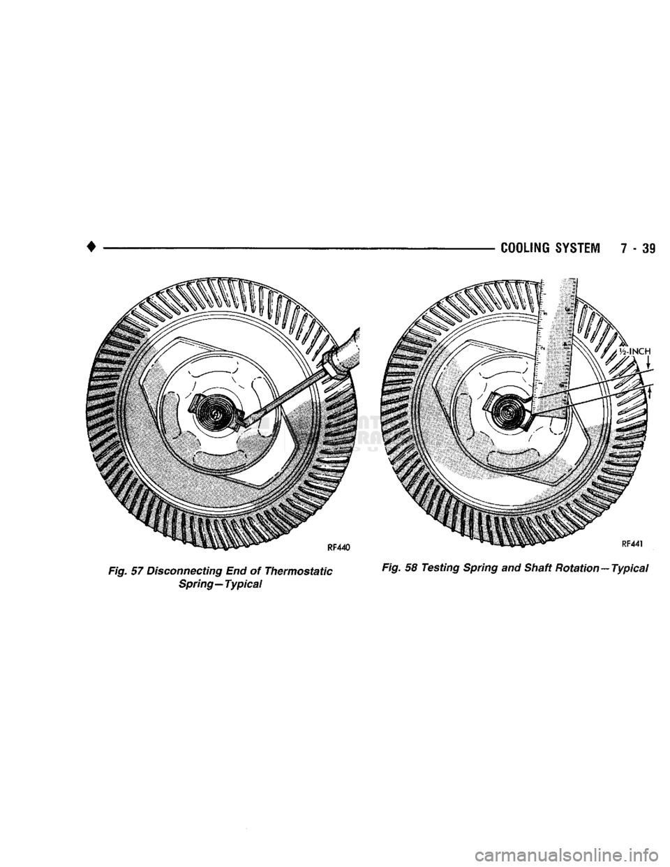 DODGE TRUCK 1993  Service Repair Manual 
Fig.
 57
 Disconnecting
 End of Thermostatic Fig. 58 Testing
 Spring
 and Shaft Rotation-Typical 

Spring—Typical   