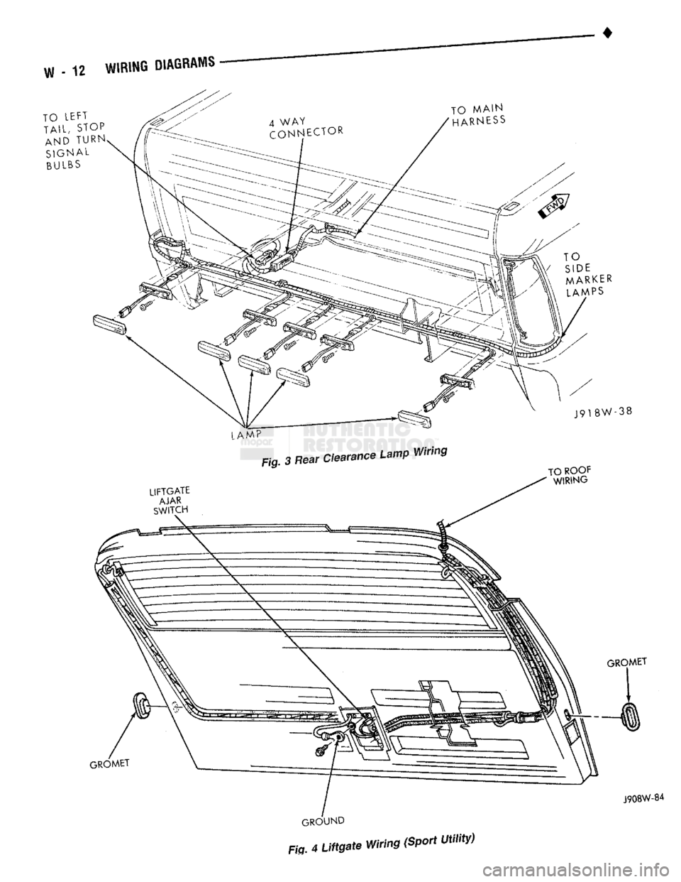 DODGE TRUCK 1993  Service Repair Manual 
J908W-84 

GROUND 
 Fig. 4
 Liftgate
 Wiring (Sport
 Utility)   