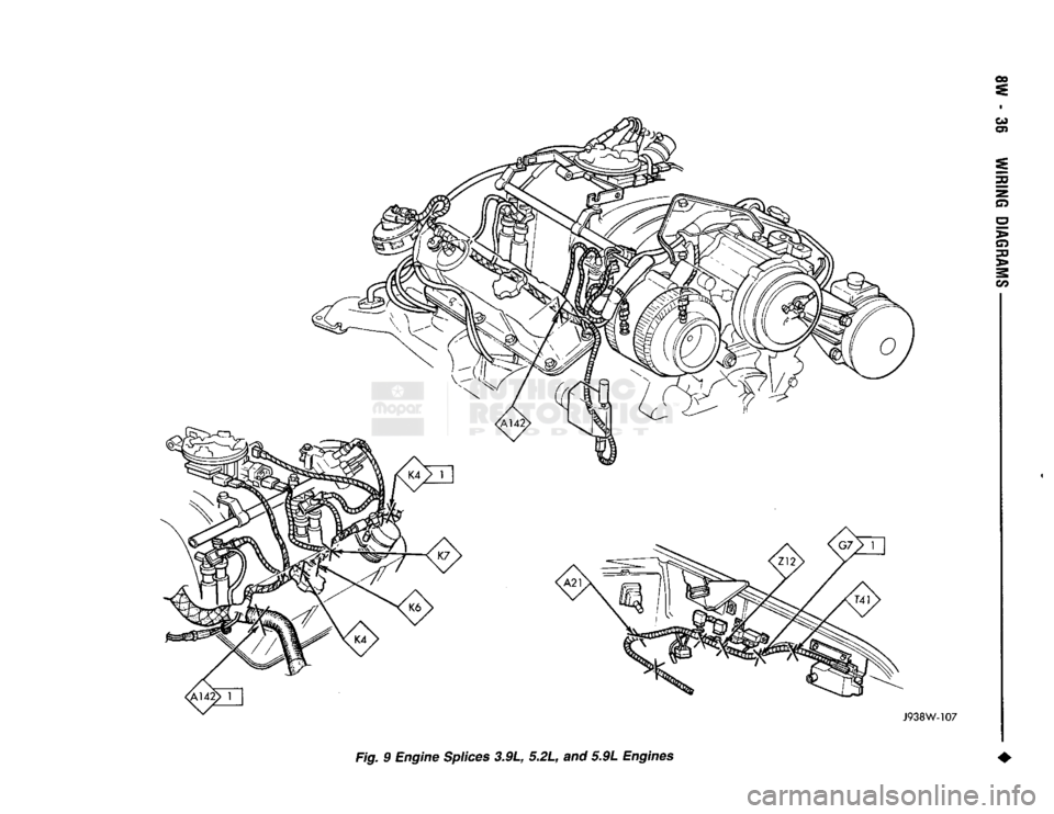 DODGE TRUCK 1993  Service Repair Manual 
Fig. 9 Engine Splices 3.9L, 5.2L, and 5.9L Engines   