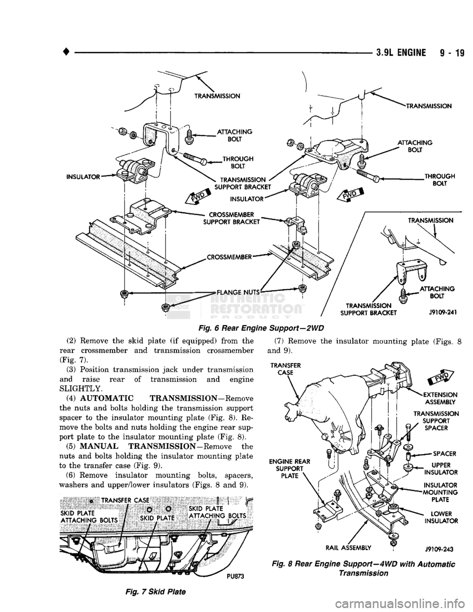 DODGE TRUCK 1993 Service Repair Manual
3.9L
ENGINE
9 - 19
INSULATOR
TRANSMISSION
ATTACHING
BOLT
TRANSMISSION
THROUGH
BOLT
TRANSMISSION
SUPPORT
BRACKET
INSULATOR
CROSSMEMBER
SUPPORT BRACKET
CROSSMEMBER
FLANGE N DODGE TRUCK 1993 Service Repair Manual
3.9L
ENGINE
9 - 19
INSULATOR
TRANSMISSION
ATTACHING
BOLT
TRANSMISSION
THROUGH
BOLT
TRANSMISSION
SUPPORT
BRACKET
INSULATOR
CROSSMEMBER
SUPPORT BRACKET
CROSSMEMBER
FLANGE N
