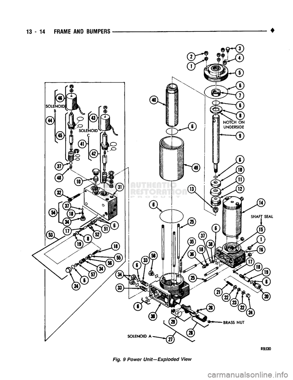 DODGE TRUCK 1993  Service Repair Manual 
14 FRAME AND BUMPERS 
• 
RB530 
Fig. 9 Power Unit—Exploded
 View   